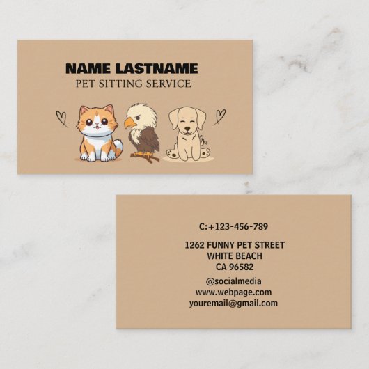 カスタムシンプル可愛いペットPETサービスクラフトビジネス 名刺 (正面/裏面)