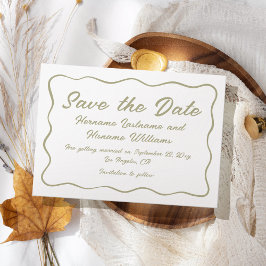 カスタムシンプル手書オリーブグリーン波枠 セーブザデート