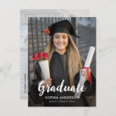 カスタムシンプル書モダン道写真卒業 インビテーションポストカード (正面/裏面)