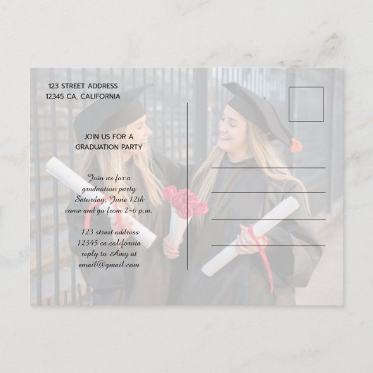 カスタムシンプル書モダン道写真卒業 インビテーションポストカード (裏面)
