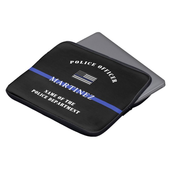 カスタムシン・ブルー・ライン警察官米国国旗の警官 ラップトップスリーブ (正面上部)