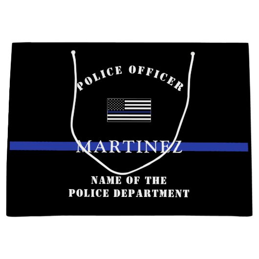 カスタムシン・ブルー・ライン警察官米国国旗の警官 ラージペーパーバッグ (正面)