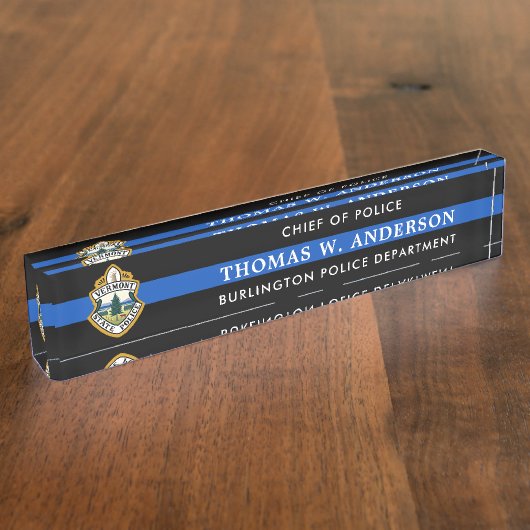 カスタムシン・ブルー・ライン警察官部署のロゴ デスクネームプレート (側面)