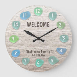 カスタムシーガラスビーチ流木 ラージ壁時計