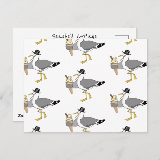 カスタムシーガルイラストレーションホリデーホテル/レンタル ポストカード (正面/裏面)