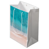 カスタムシーサイドビーチブルーシーサンドテンプレート ミディアムペーパーバッグ (正面アングル)