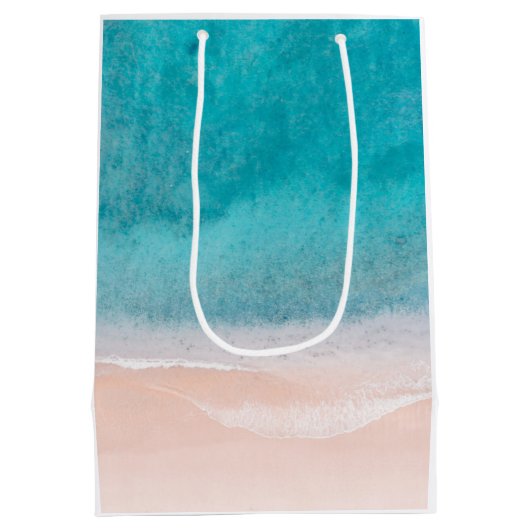 カスタムシーサイドビーチブルーシーサンドテンプレート ミディアムペーパーバッグ (裏面)