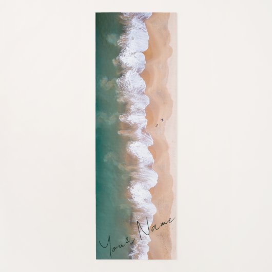 カスタムシーショアビーチ落ち着く日の出と名前 ヨガマット (正面)