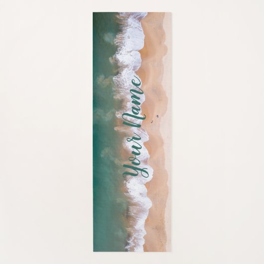 カスタムシーショアビーチ落ち着く日の出と名前 ヨガマット (正面)