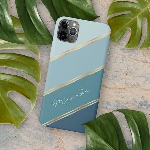 カスタムシーフォーティール(緑がかった色)ブルー海グリーンストライプ iPhone 11 PRO MAXケース