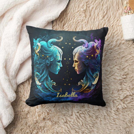 カスタムジェミニ〔占星術の〕十二宮図占星術ファンタジーサンサイン クッション (ブランケット)