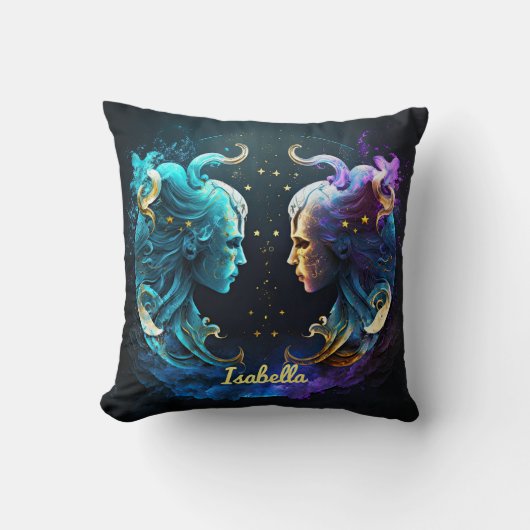 カスタムジェミニ〔占星術の〕十二宮図占星術ファンタジーサンサイン クッション (正面)