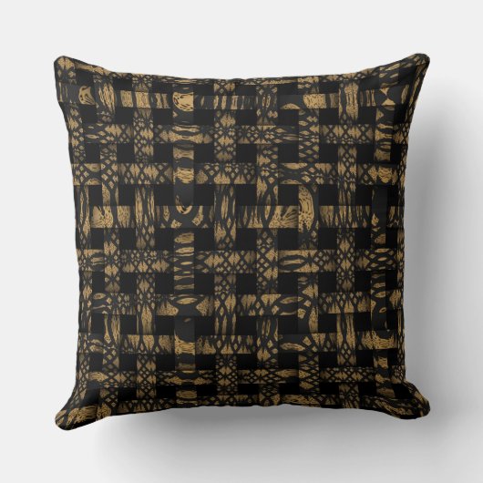 カスタムジグザグヒョウ黒織り模様枕 クッション (裏面)