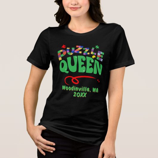 カスタムジグソーパズルクイーンの場所の日付名 トライブレンドTシャツ (正面)