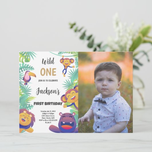 カスタムジャングルサファリキッズパーティー招待状 招待状 (スタンド正面)