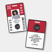 カスタムジャーナリストMedia Pass Photo IDロゴ |赤 バッジ (表裏)