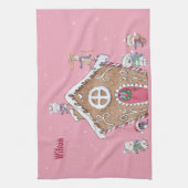 カスタムジンガーブレッドハウスアイススケートで滑るスノーイデイ キッチンタオル (縦)