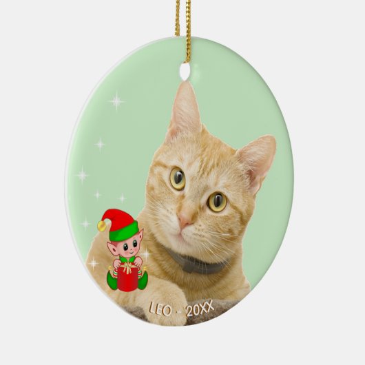 カスタムジンジャータブビー猫の写真かわいい小妖精や小人 セラミックオーナメント (右)