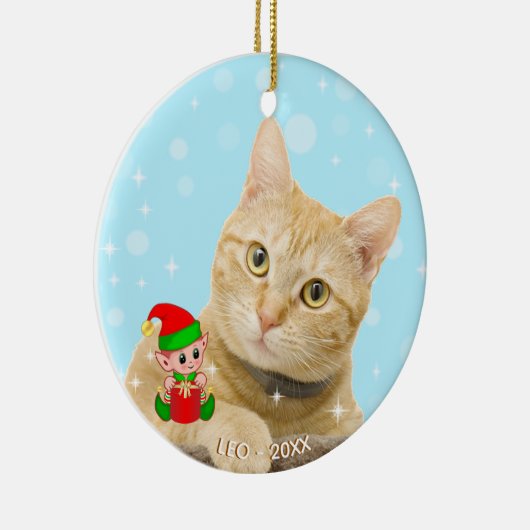 カスタムジンジャータブビー猫の写真かわいい小妖精や小人 セラミックオーナメント (右)