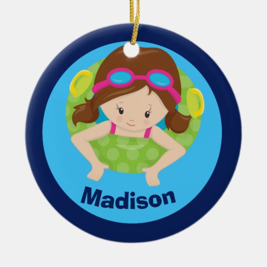 カスタムスイムチームガールかわいいクリスマス セラミックオーナメント (正面)