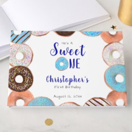 カスタムスイートワンドーナツ1歳の誕生日ブルー ゲストブック