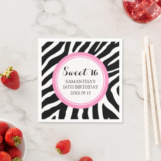 カスタムスイート16誕生日ナプキンピンクゼブラ スタンダードカクテルナプキン (インサイチュ)