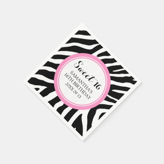 カスタムスイート16誕生日ナプキンピンクゼブラ スタンダードカクテルナプキン (角)
