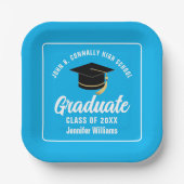 カスタムスカイブルー卒業パーティースクエア ペーパープレート (正面)