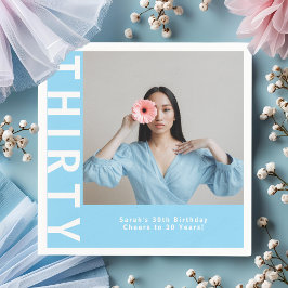 カスタムスカイブルー30th誕生日パーティーナプキンス スタンダードカクテルナプキン