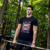 カスタムスカルと花ユニセックスTシャツ、テキスト Tシャツ