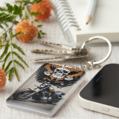 カスタムスカルグラフィック付き自動二輪車 キーホルダー (正面右)