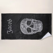 カスタムスカルテクスチャグランジ白黒 ビーチタオル (正面)