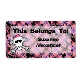 カスタムスカルピンクとブラックのクロスボーンズ付き本または ラベル