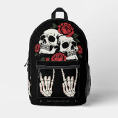 カスタムスカル伝統的タトゥーレッドローゼブラック プリントバックパック (正面)
