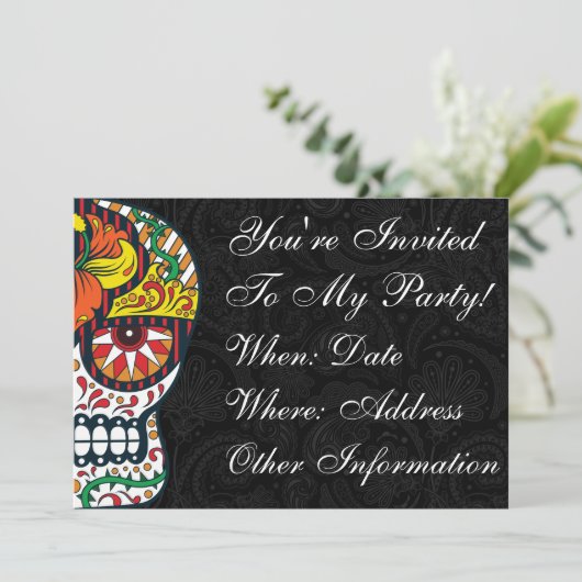 カスタムスカル印刷された花 招待状 (スタンド正面)