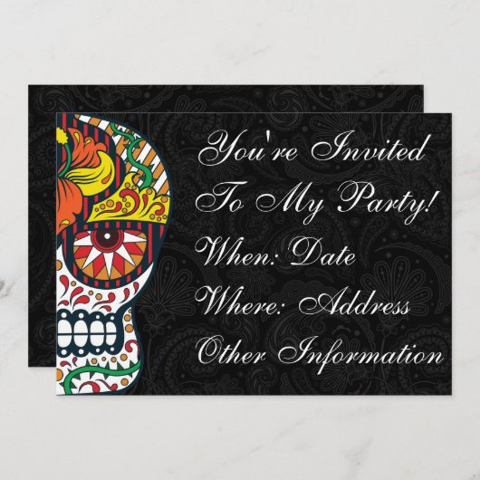 カスタムスカル印刷された花 招待状 (正面/裏面)