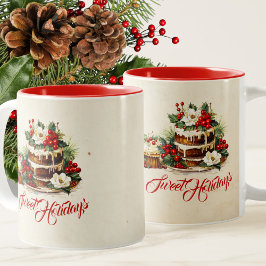 カスタムスカンジナビアの冬の葉水彩クリスマス ツートーンマグカップ
