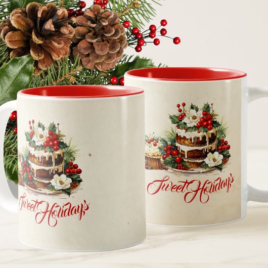 カスタムスカンジナビアの冬の葉水彩クリスマス ツートーンマグカップ