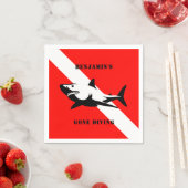 カスタムスキューバダイビング国旗とサメ スタンダードカクテルナプキン (インサイチュ)