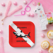 カスタムスキューバダイビング旗とシャーク紙プレート ペーパープレート (パーティー)