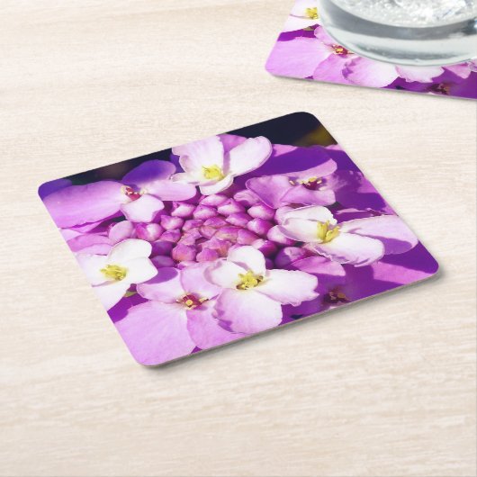 カスタムスクエアコースターパープルフラワー スクエアペーパーコースター (アングル)
