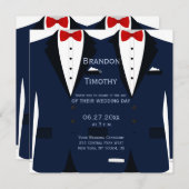 カスタムスクエアブルーとホワイトゲイ結婚式の招待 招待状 (正面/裏面)