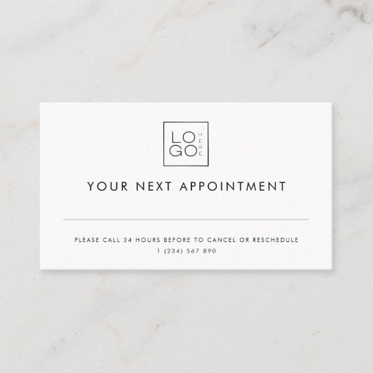 カスタムスクエアロゴプレーンアポイントメントカード 予約カード (正面)