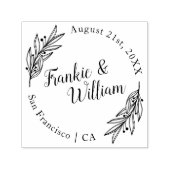 カスタムスクリプエレガントトと葉 |ラウンド結婚ズ セルフインキングスタンプ (デザイン)