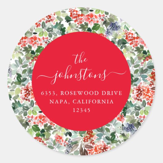 カスタムスクリプトファミリー名ホリデー差出人住所 ラウンドシール (正面)