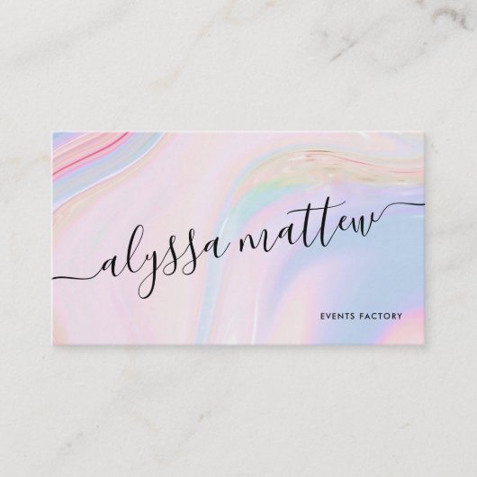 カスタムスクリプト名ホログラフィックウォーター色エレガント 名刺 (正面)