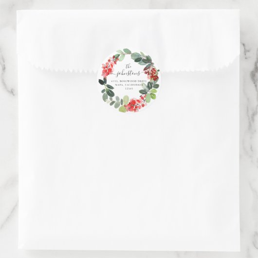 カスタムスクリプト文字ホリデーリース差出人住所 ラウンドシール (バッグ)