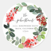 カスタムスクリプト文字ホリデーリース差出人住所 ラウンドシール (正面)