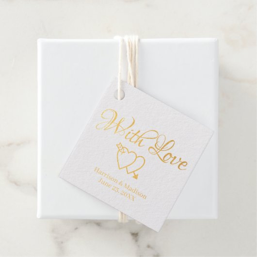 カスタムスクリプト金ゴールド結婚ハートのギフト フェイバータグ (箱)
