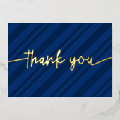 カスタムスクリプモダントNavy BlueストライプThank You 箔シーズンカード (正面)